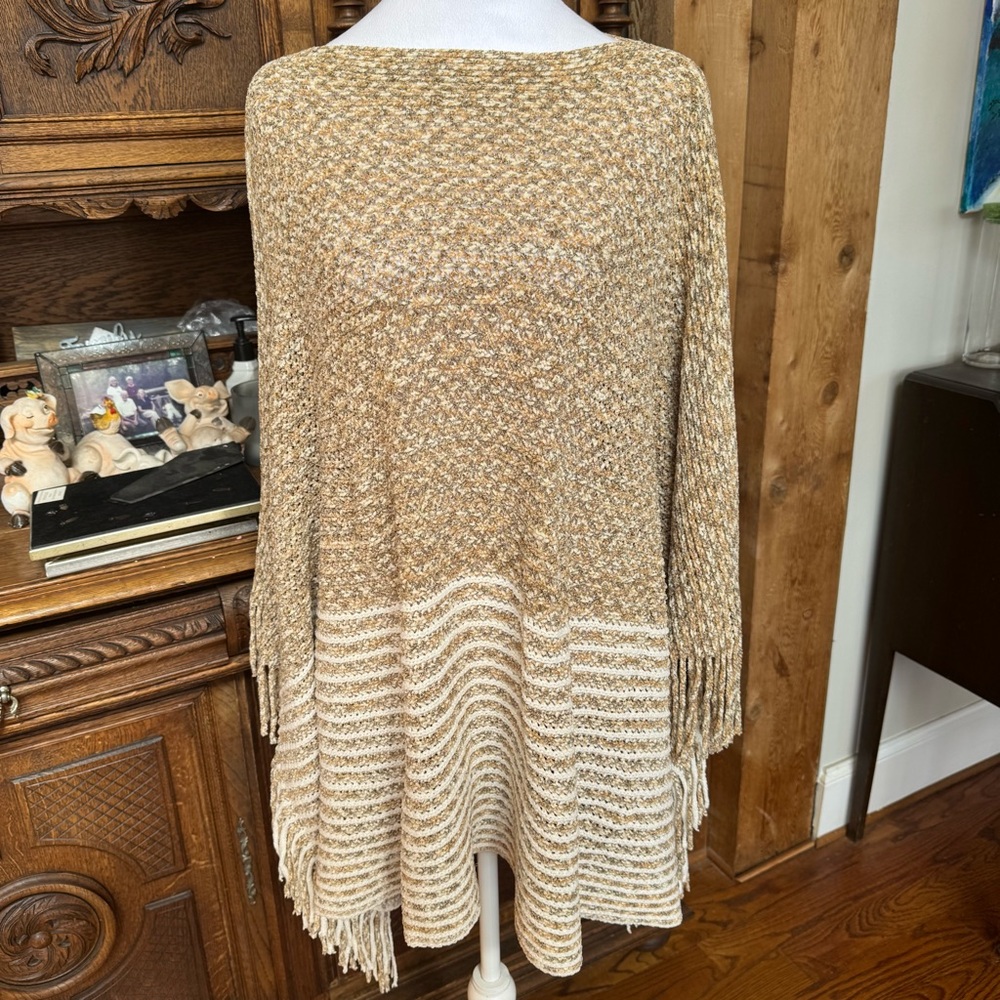 Raj Anthropologie Taupe,Tan and Cream Knit Poncho Sweater with armholes